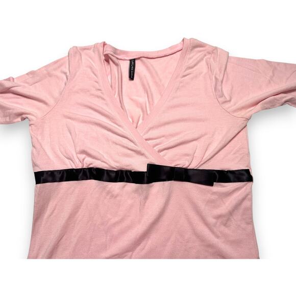 Vintage Cha Cha Vente Pink Surplice Wrap Top W/ Satin Empire Ribbon Size Medium - Picture 10 of 11